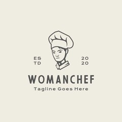 Retro woman Chef / Restaurant logo design inspiration vector icon illustration