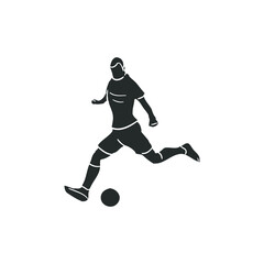 Fototapeta na wymiar Soccer Player Icon Silhouette Illustration. Football Sport Vector Graphic Pictogram Symbol Clip Art. Doodle Sketch Black Sign.