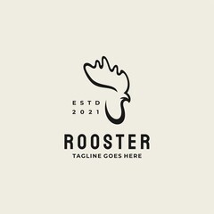 Vintage Hipster Line art Rooster head logo design icon illustration