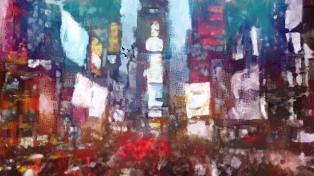 Times Square New York. Abstracted moving crowd