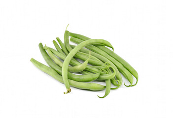 Green beans, also known as string beans, on white background.