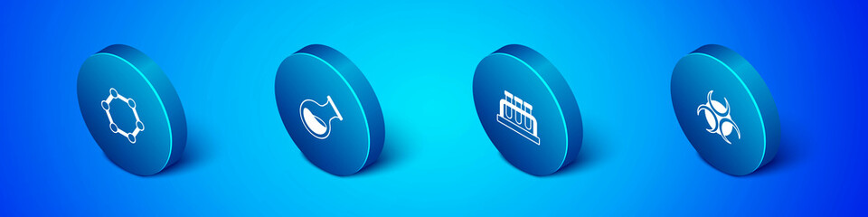 Set Isometric Molecule, Test tube and flask, Biohazard symbol and icon. Vector