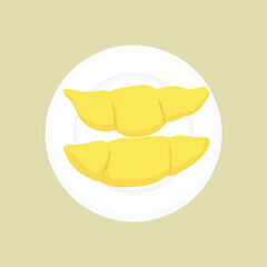 Top view of durian fruit on white dish. Fresh tropical fruit durian on plate. Vector and illustration design.