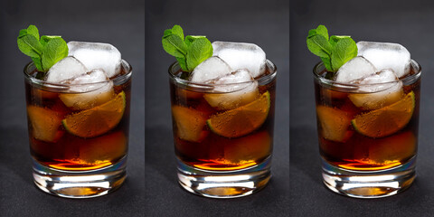 Rum with cola ice and mint popular alcoholic cocktail