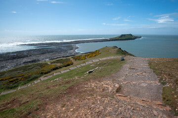 Rhossili Bay in the Gower Peninsula on a summer's day in Swansea, Wales