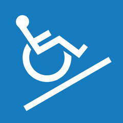 Ramp for the disables icon vector illustration road sign - White wheelchair on a ramp pictogram isolated on blue