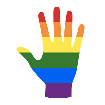 Rainbow flag colors contained in a human hand shape as a symbol of peace and tolerance - Vector illustration of LGBT editable high colorful logo