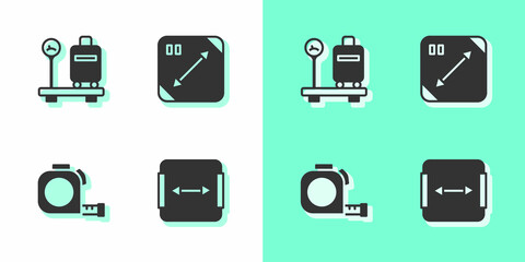 Set Area measurement, Scale with suitcase, Roulette construction and Diagonal measuring icon. Vector