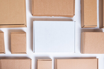 Fototapeta premium Lot of flat brown and white cardboard boxes