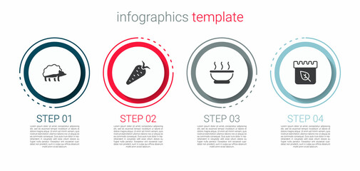 Set Hedgehog, Carrot, Bowl of hot soup and Calendar with autumn leaves. Business infographic template. Vector