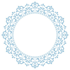 Decorative frame Elegant vector element for design in Eastern style, place for text. Floral blue and white border. Lace illustration for invitations and greeting cards