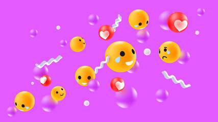 Emoji Conceptual Art Illustration. Emoticon Reactions on Pink Background. Vector illustration