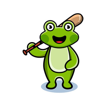 cartoon animal cute frog holding a golf stick