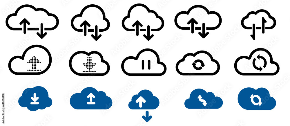 Poster cloud line icon set on white background. vector