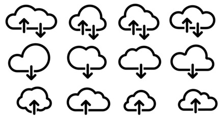 Computer cloud data digital technology Network service sharing line icon set. Isolated icon collection on white background.
