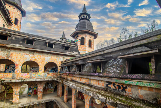 Łapalice, Poland - built in 1983 but never finished, the ruins of Łapalice Castle are an interesting tourist attractions in northern Poland. Here in particular its externals