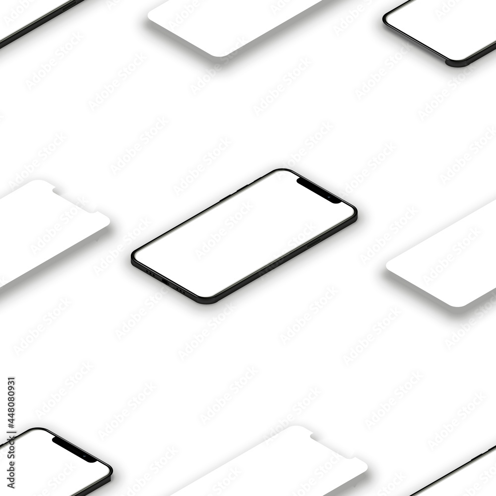 Poster 3d mobile phone isometric realistic perspective mockup template vector on white background