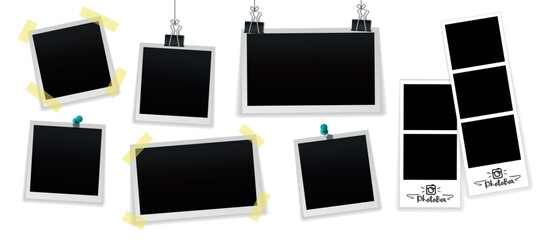 Collection of vector blank photo frames with shadow effects isolated on white background - 448081107