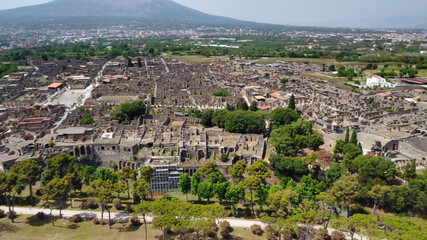 Obraz premium Pompei, Italy. Aerial view of old city from a drone viewpoint in summer season.