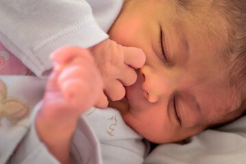 Newborn Baby Girl in her Bed, Italy