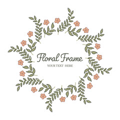 Round floral frame for cards and wedding invitations with space for text. Vector illustration isolated on white background.