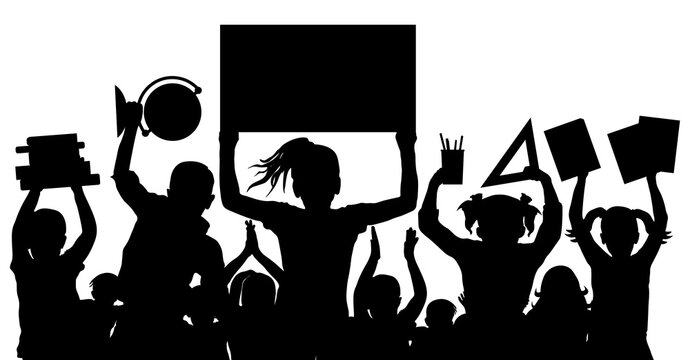 black silhouettes of kids holding school supplies clip art preview