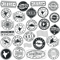 Jaipur, Rajasthan, India Set of Stamp. Vector Art Postal Passport Travel Design. Travel and Business Seals.