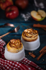 Apple rose pastry dessert with cinnamon 