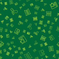 Set line Hand for search a people, Coffee machine and Drawer with documents on seamless pattern. Vector