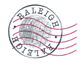 Raleigh, NC, USA Stamp Map Postal. Silhouette Seal Roads and Streets. Passport Round Design. Vector Icon. Design Retro Travel National Symbol.