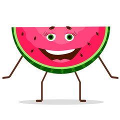 Vector character from a slice of cheerful red watermelon.
Design for the internet, website, banner, postcard, poster, print on fabric, invitations.