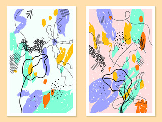 Set of botanical abstract background vector illustration. Nature,floral,leaves,line and shapes design.