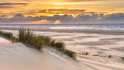 Fototapeta na wymiar View from dune top over North Sea