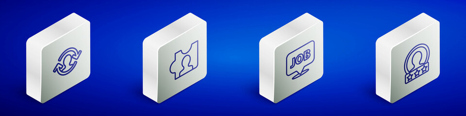 Set Isometric line Human resources, Head hunting, Speech bubble with job and Create account screen icon. Vector