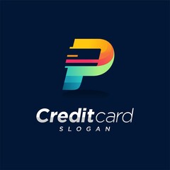Credit card logo with letter P concept - obrazy, fototapety, plakaty