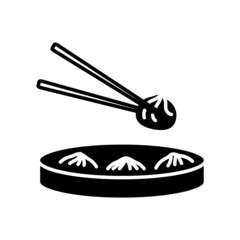 Soup Dumplings in bamboo basket glyph icon. Steamed Xiao Long Ba. Taiwanese cuisine. Isolated vector illustration