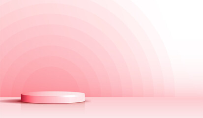 Cosmetic on pink background and premium podium display for product presentation branding and packaging . studio stage with shadow and pink rainbow background. vector design