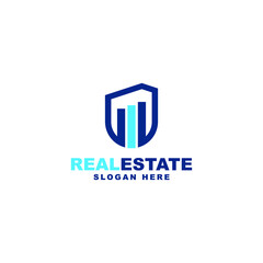 Building Real Estate Logo design vector in blue color