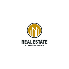 Building on circle shape design for real estate or construction logo
