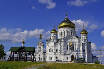Fototapeta na wymiar Nicholas Church and the belfry of St. Nicholas (Belogorsky) Monastery
