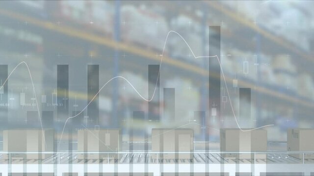 Statistical data processing over multiple boxes on conveyor belt against warehouse