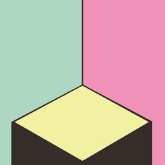 Pedestal or yellow diamond stand on pastel background. 
Mock up template for your design. Concept for advertising or product presentation.