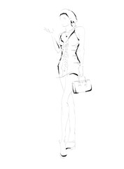 Young beautiful woman in summer clothes. Sale concept. Hand-drawn fashion illustration