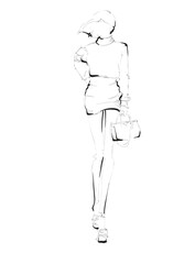 Fototapeta premium Young beautiful woman in summer clothes. Sale concept. Hand-drawn fashion illustration