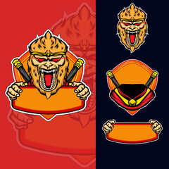 Vector graphic design illustration, monkey king esport logo that can be used for logo design, stickers, etc.
