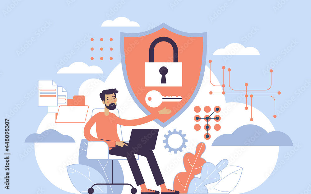 Poster secure data transmission concept. access right. safe file sharing. protected web traffic. vpn. analy