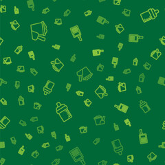 Set line Sand in bucket with shovel, Baby bottle and Monitor Walkie Talkie on seamless pattern. Vector