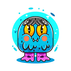CUTE ICE CREAM MONSTER FOR ICON, LOGO, STICKER ILLUSTRATION