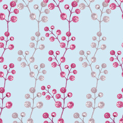 Watercolor pattern with berries twigs