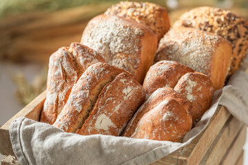 Rustic buns for tasty breakfast. Made of wheat and rye.